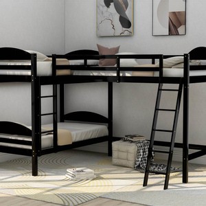 TwinOverTwin Size LShaped Bunk Bed Frame with Loft Bed Espresso