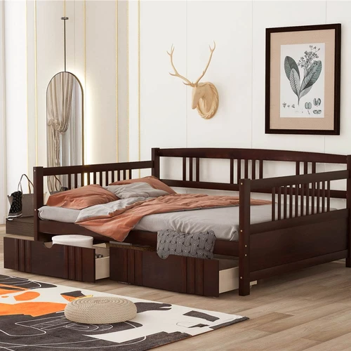 Size Daybed With 2 Storage Drawers Espresso, Queen Size Daybed With Storage Drawers