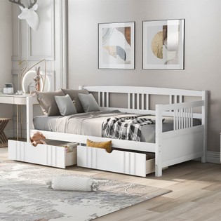 Twin Size Daybed with 2 Storage Drawers White