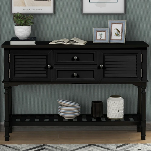 Modern Style Wooden Console Table, Black Modern Console Table With Drawers