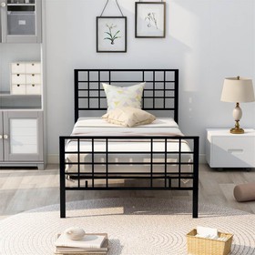 Home Bedroom White Details about   Twin Size Metal Bed Frame w/ Wood Slat Design 