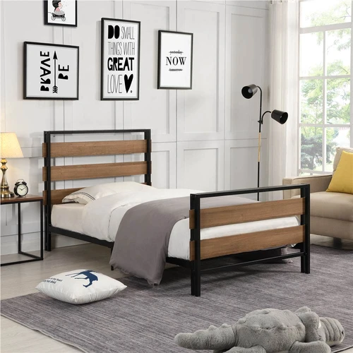 Twin Size Platform Bed Frame With, Black Wood Twin Bed Frame With Headboard