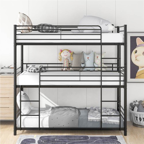 Twin-Twin-Twin Size Triple Bed Frame with Ladders Black