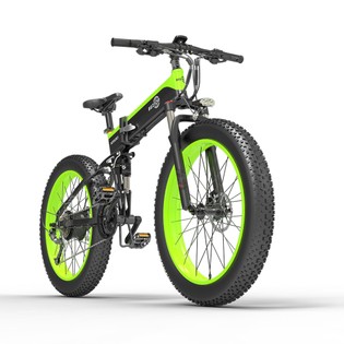 Bezior X1500 Fat Tire Folding Electric Mountain Bike 12.8Ah  Battery BMS 1500W Motor 26*4.0 Wheels Aluminum Alloy Frame Shimano 27-speed Shifter Max Speed 40km/h 100KM Power-assisted Range IP54 Oil Disc Brake MTB – Black Green