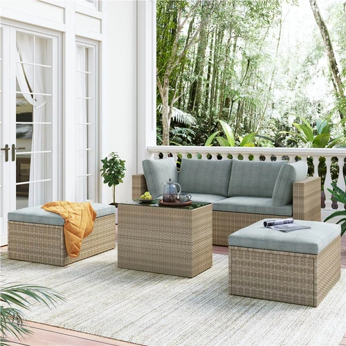 Topmax 5 Pieces Outdoor Rattan Furniture Set Brown Gray - 5 Pieces Wicker Patio Furniture Set Outdoor Chairs With Ottomans