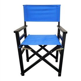 Outdoor Folding Canvas Chair with Wooden Frame Set of 2 Blue 