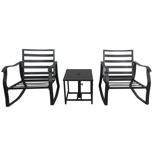 3 Pieces Outdoor Furniture Set, Including 2 Chairs and Table Black