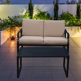2 Pieces Outdoor Furniture Set with Metal Frame Black