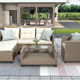 U-STYLE 4 Pieces Outdoor Ratten Furniture Set Beige 