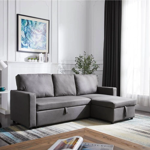 85 Polyester Upholstered Sectional Sofa Bed With Storage Chaise Gray 85 Polyester Upholstered Sectional, Sectional Sofa Bed With Storage Chaise