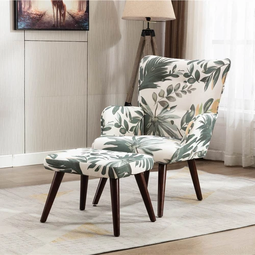 Canyon Vista Modern Style Linen Sofa Chair with Ottoman Green