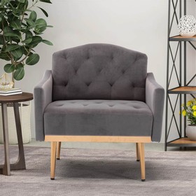 COOLMORE Velvet Sofa Chair with Plywood Frame, and Metal Feet Gray