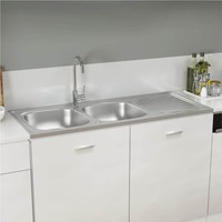 Kitchen Sink with Double Sinks Silver 1200x600x155 mm Stainless Steel