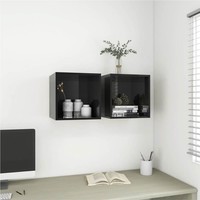 Wall Cabinets 2 pcs High Gloss Black 37x37x37 cm Chipboard
