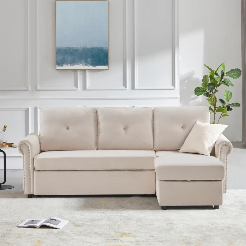 Orisfur 83 46 Linen Upholstered, Beige Sofa Bed With Storage