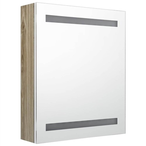 LED-Badezimmerspiegelschrank Weiß und Eiche 50x14x60 cm