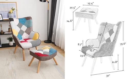 Patchwork armchair and discount footstool