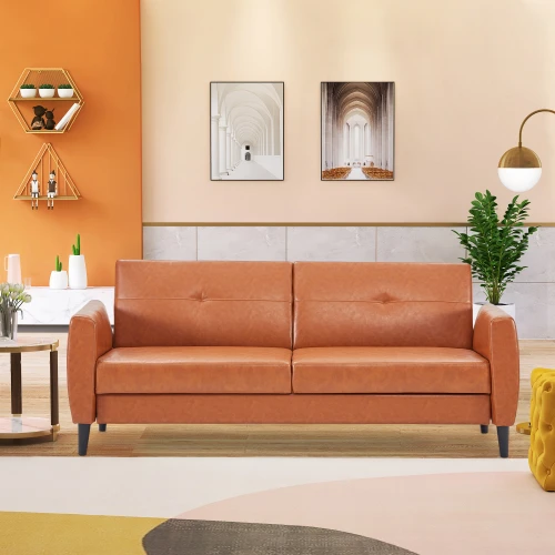 Orisfur 81 5 Pu Leather Sofa Bed With Storage Box Brown Orisfur 81 5 Pu Leather Sofa Bed With, Wood Frame Leather Sofa