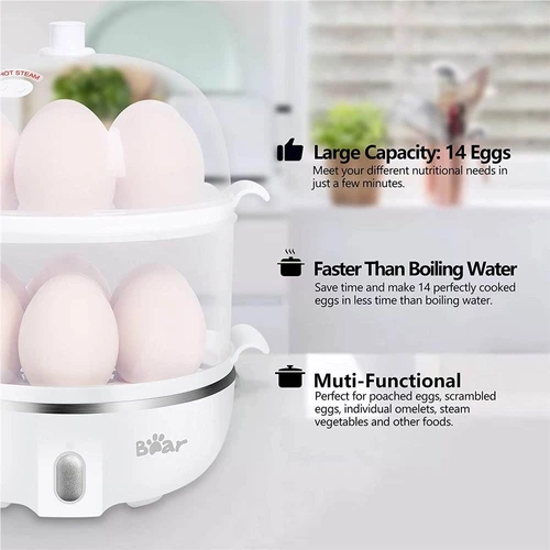 Egg Cooker, Bear 14 Egg Capacity Hard Boiled Egg Cooker, Rapid Electric Egg  Boiler Maker Poacher for Hard Boiled Scrambled Omelets Poached Eggs 