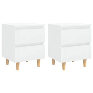 Bed Cabinets  Pinewood Legs 2 pcs High Gloss White 40x35x50cm