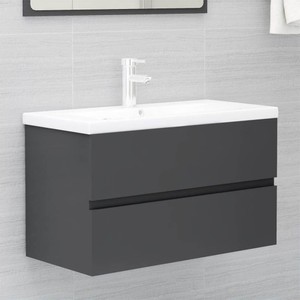 Sink Cabinet with Builtin Basin Grey Chipboard