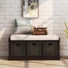 TREXM 43.7" Rustic Style Wooden Storage Bench Espresso 