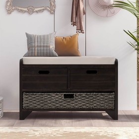 TREXM 32" Linen Blend Storage Bench with Removable Basket Espresso 
