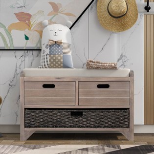 TREXM Storage Bench with Removable Cushion and Drawers
