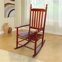 Wooden Rocking Chair with Armrests and Slats Support Brown