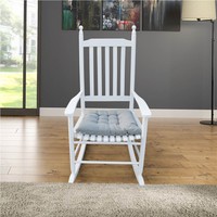 Wooden Rocking Chair with Armrests and Slats Support White
