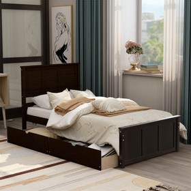 Twin-Size Platform Bed Frame with 2 Storage Drawers Espresso