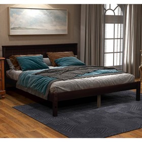 Full-Size Platform Bed Frame with Headboard Espresso