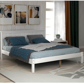 Full-Size Platform Bed Frame with Headboard White