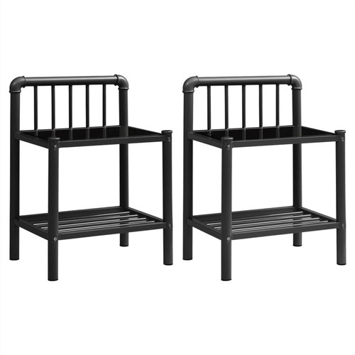 Bedside Cabinets 2 pcs Black Metal and Glass