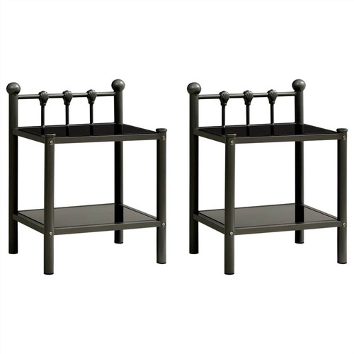 Bedside Cabinets 2 pcs Black Metal and Glass