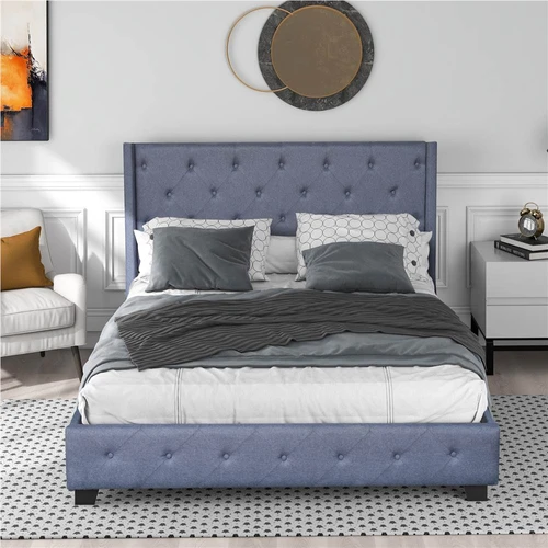 Queen Size Upholstered Platform Bed, Platform Bed Frame With Headboard No Box Spring Needed