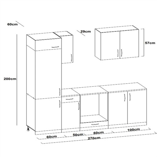 Kitchen Cabinet Unit Built-in Fridge 7 Pieces Wenge Look