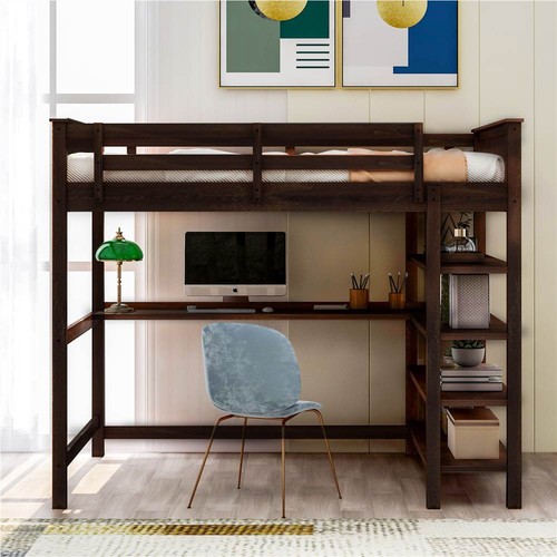 Full Size Loft Bed Frame With Desk, Full Size Loft Bed With Desk And Storage