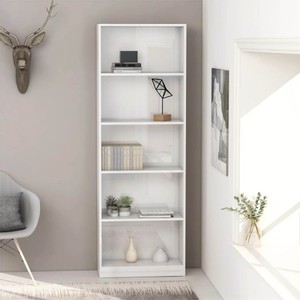 5Tier Book Cabinet High Gloss White 60x24x175 cm Chipboard