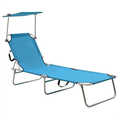 Folding Sun Lounger with Canopy Blue Aluminium | Europe