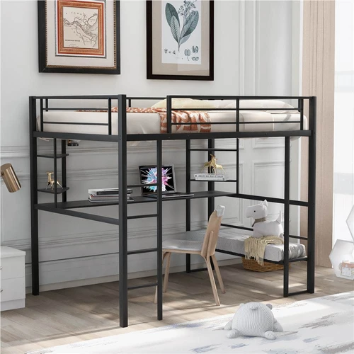 Ladder Desk Storage Shelves, Twin Extra Long Loft Bed Frame