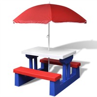 Kids Picnic Table with Benches and Parasol Multicolour