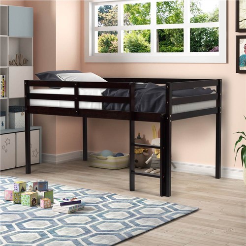 TwinSize Loft Bed Frame with Ladder Espresso