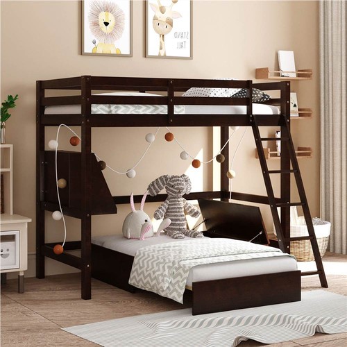 Twin Size Loft Bed Frame With, Espresso Twin Size Loft Bed