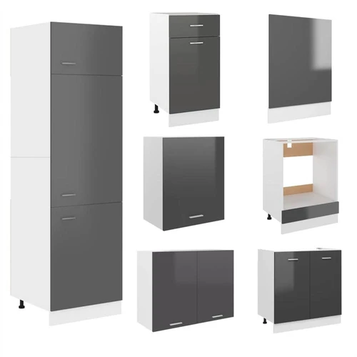 7 Piece Kitchen Cabinet Set High Gloss Black Chipboard