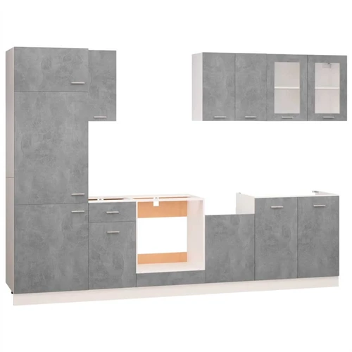 8 Piece Kitchen Cabinet Set Concrete Grey Chipboard