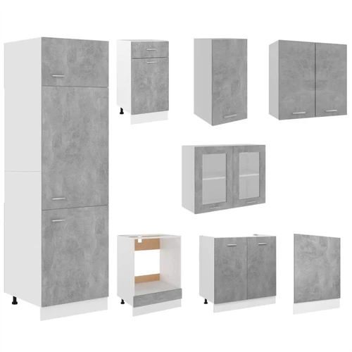 8 Piece Kitchen Cabinet Set Concrete Grey Chipboard