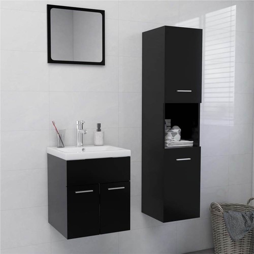 Bathroom Furniture Set Black Chipboard