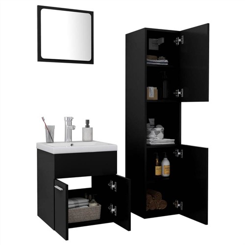 Bathroom Furniture Set Black Chipboard