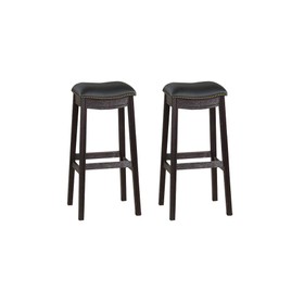 PU Upholstered Dining Stool Set of 2, with Nailhead Trim Black